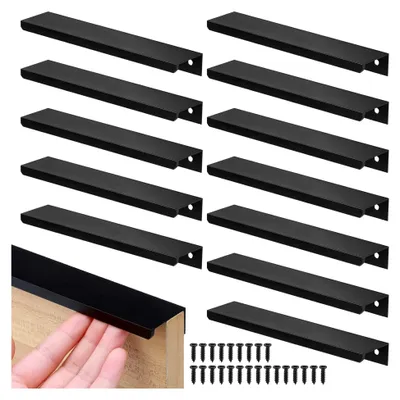 Produktbild von 12 Möbelgriffe Schwarz mit 24 Schrauben, Schrankgriff Lochmitte 150mm, Versteckte Griffe für Schlafzimmer, Küche und Kleiderschrank