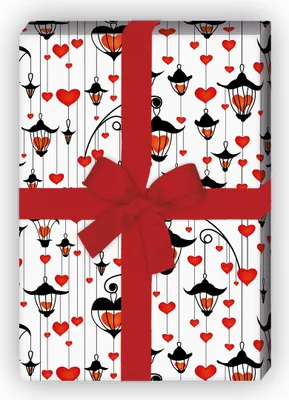 Produktbild von Romantisches Herz Geschenkpapier mit Laternen, weiß - G9918, 32 x 48cm