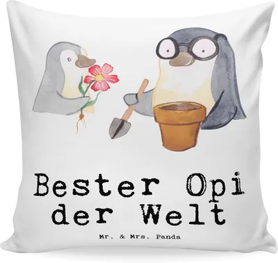 Produktbild von Mr. & Mrs. Panda kuschelkissen 40x40 Pinguin Bester Opi der Welt - Weiß - Geschenk, Bedanken, Deko Kissen, zier, Mitbringsel, Kuschel, Kleinigkeit, Nichte, Geburtstag