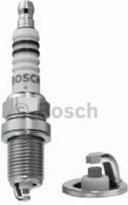 A Bosch spark plug and its tip are shown against a white background.
