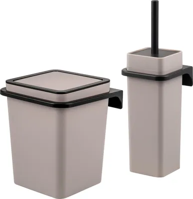 Produktbild von bremermann 2tlg. Bad-Set SAVONA Softtouch inkl. Wandhalterung, Kosmetikeimer und Toilettenbürstenhalter, eckig - taupe