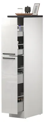 Produktbild von Küchen-Vorratsschrank Quintino, Mehrzweckschrank, Aufbewahrungsschrank mit 2 Schubladen, 100 % Italy, 30 x 60 x 165 cm, glänzendes Weiß und Schiefer