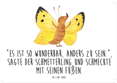 Produktbild von Mr. & Mrs. Panda tafel Schmetterling Zitronenfalter DIN A4 - Weiß - Geschenk, Schmetterlinge, Selbstliebe, Blechschild, Retro, Wandbild, Gute Laune, Motivation, Fakt