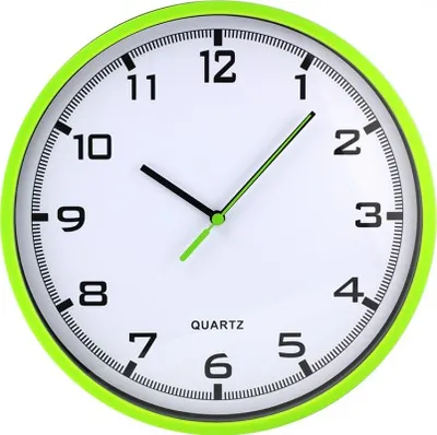 Obrázek produktu pro MPM-Quality Quality Magit – Nástěnné kulaté hodiny plastové se sklem, tichý plynulý chod, zelené, průměr 25.5 cm, arabské číslice
