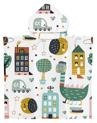 Immagine prodotto di Omgoods - Poncho da bagno con cappuccio - Microfibra - 75 x 65 cm - Morbido e assorbente - Per bambini - Ideale per spiaggia e piscina - Asciugamano