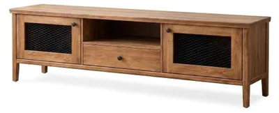 Immagine prodotto di Mobile TV in legno e metallo, design industriale, stile rustico, contenitore a griglia, vintage