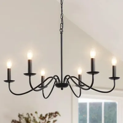 Imagen del producto de Lámparas de techo negras, estilo araña, con 6 luces, colgantes, diseño industrial, ideales para iluminación de techo en cocina, comedor, dormitorio, pasillo. Altura ajustable