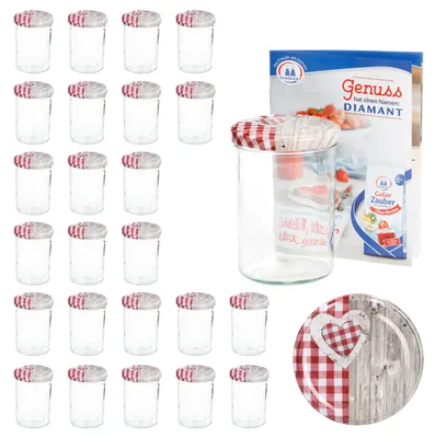 Produktbild von 25er Set Sturzglas 435 ml To 82 Deckel Holz Herz rot incl. Diamant Gelierzauber Rezeptheft