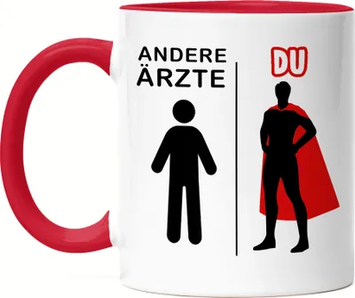 Produktbild von Andere Ärzte Du Tasse Rot  Superheld Mein Held Dankeschön Geschenkidee Lustig Humor