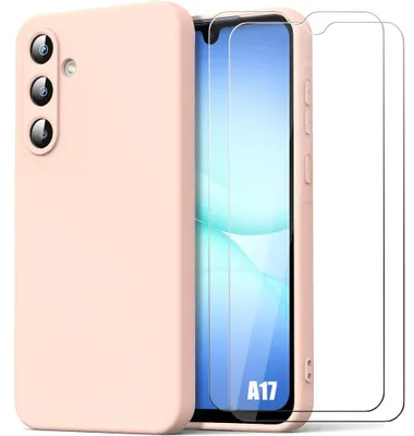 Image de Coque + 2 Verres Trempés pour Samsung Galaxy A17 4G/5G - Protection Silicone Liquide Doux Anti-Rayures Rose