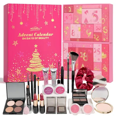 Imagen del producto de Calendario de Adviento Beauty Set de Regalo de Maquillaje Navideño de 24 Piezas Herramientas de Maquillaje Calendario de Cuenta Atrás Cajas de Regalo