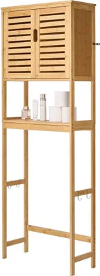 Produktbild von Bambus-Aufbewahrungsschrank über der Toilette mit verstellbarem Regal, 68,9" H