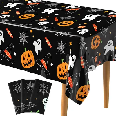 3 Halloween-Tischdecken 137x274 cm, Kürbis, Spinnennetz