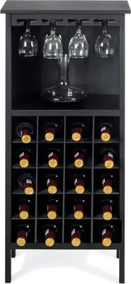 Produktbild von Weinschrank Holz, Weinregal Flaschenregal für 20 Flaschen mit Glasaufhaenger, Weinstaender Flaschenstaender Glaeserregal Vintage für Küche Bar 42 x 24,5 x 96cm (schwarz)