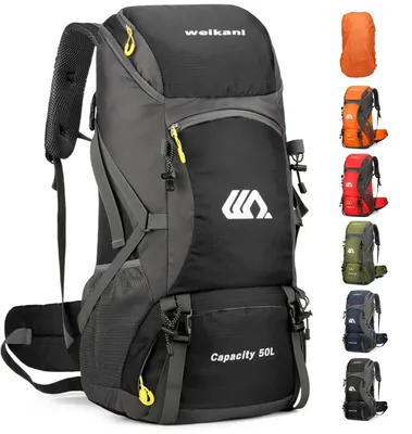 Immagine prodotto di Zaino da trekking impermeabile da 50 litri - Pieghevole - Leggero - Resistente - Regolabile - Design ergonomico - Zaino da campeggio