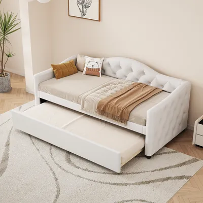 Produktbild von Schlafsofa mit Bettfunktion, Lattenrost und Gästebett, 90x200 cm, Einzelbett, Polsterbett, Leinen
