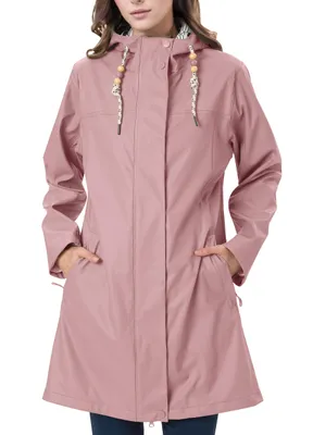 Produktbild von ATLASLAVA Regenmantel Damen Übergangsjacke PolyurethanWasserdicht Frauen Regenjacke Lang Parka Regenparka mit Kapuze Outdoor, L, Rosa