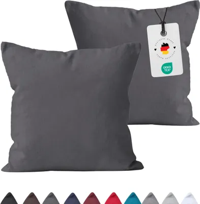 Produktbild von Kissenbezug 80x80 cm aus 100% Baumwolle, Kissenhülle Anthrazit Uni