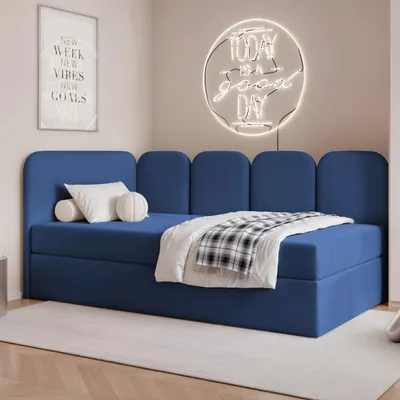 Produktbild von Jugendbett FINO 120x200 Links Bettkasten Bonellmatratze Indigoblau Velours