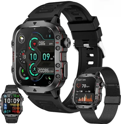 Produktbild von 1,96" AMOLED Smartwatch Herren mit Telefonfunktion, 420mAh Akku, Bluetooth Anrufe, Fitnessuhr mit Schlafmonitor, 5ATM Wasserdicht, iOS Android