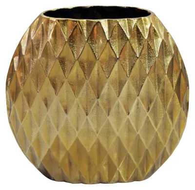 Immagine prodotto di WOHNLING: Vaso da tavolo in alluminio, 33,5 cm, dorato. Vaso decorativo rotondo con motivo a rombi, in metallo. Vaso moderno in alluminio, ideale per l'arredamento del soggiorno. Oggetto artigianale per la decorazione della tavola