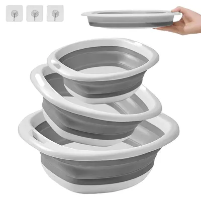 Immagine prodotto di Bacinella pieghevole campeggio - Set di 3 - PP spesso - Grigio - 3 pezzi