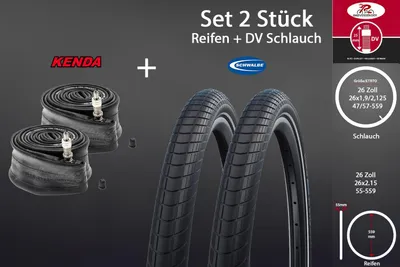 Produktbild von 2 Stück 26 Zoll Schwalbe Reifen 26x2.15 City 55-559 mit DV Schlauch