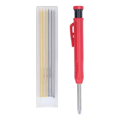 Image de Crayon de marquage pour le travail du bois avec pointe en carbure de tungstène de 2,8 mm, outil de traçage multifonction avec recharge et 2 mines de couleur