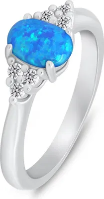 Produktbild von Dezenter Silberring mit Opal und Zirkonen RI109WB - Kreislauf: 54 mm