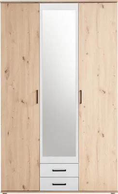 Produktbild von Drehtürenschrank CHICAGO 3-türig Artisan Eiche Holznachbildung Weiß mit 2 Schubkästen und Spiegeltür