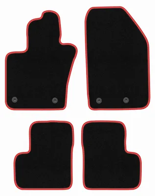 Produktbild von Velours-Fußmatten für Fiat 500X 2014-2018 (Crossover) – 4-tlg, Schwarz/Rot, passgenau – Wielganizator CARLUX