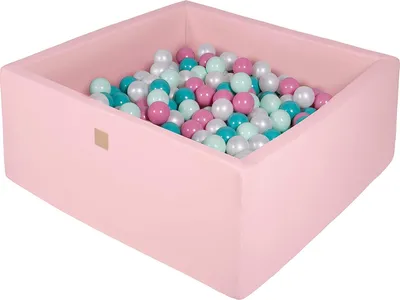 Produktbild von MeowBaby® Quadrat Bällebad für Babys 90x90x40cm/200 Bällen 7cm Kinder Bällepool, Baumwolle, Hellrosa: Perle/Türkis/Hellrosa/Mint
