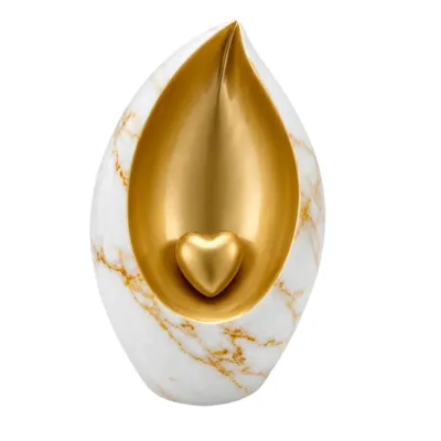 Immagine prodotto di Urna commemorativa "Cielo di urne", design "Cielo bianco", capacità 3,5 litri, adatta sia per persone che per animali domestici. Urna in alluminio, finitura bianco e oro, effetto marmo, con decorazione a cuore. Urna per ceneri