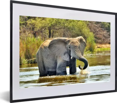 Produktbild von MuchoWow® MuchoWow® Gerahmtes Poster Elefant - Wasser - Tiere - Natur 60x40 cm - Poster mit zchwarzem Bilderrahmen - Schlafzimmer - Plakat in Rahmen - Drucken