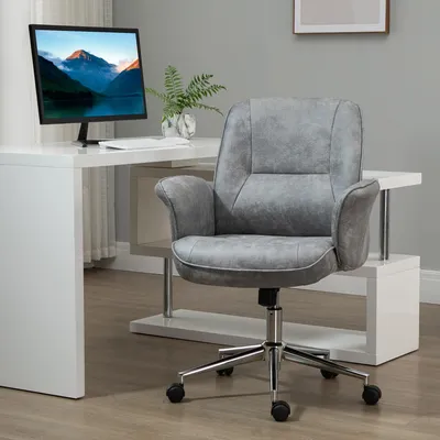Produktbild von Bürostuhl Mikrofaser, Schreibtischstuhl höhenverstellbar mit Wippfunktion, Drehstuhl Schminkstuhl, Hellgrau | 67 x 69 x 102 cm | bis 120 kg | Gaslift