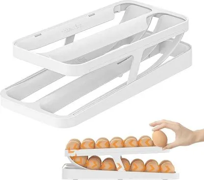 Produktbild von Famanu Eierablage Kühlschrank - automatisches Roldesign für 24-28 Eier - platzsparend - weiß