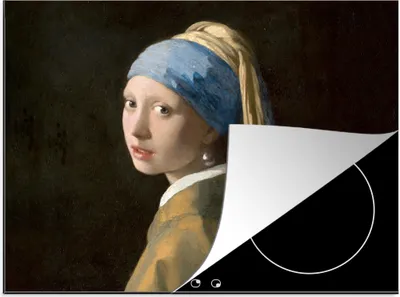 Produktbild von KitchenYeah© Herdabdeckplatte Mädchen mit Perlenohrring - Gemälde - Alte Meister - Vermeer , 70x52cm, Küche Deko, Glaskeramikkochfeld Herdabdeckung, Abdeckplatte fùr Kochfeld