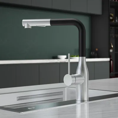 Produktbild von 360° Drehbar Spültischarmatur, 2 Strahlarten Ausziehbar Wasserhahn Küche, Cecipa L-Form Küchenarmatur 304 Edelstahl, Einhandmischer, Mehrfarbig
