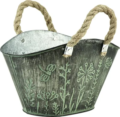 Produktbild von Dekorativer Pflanztopf im Vintage-Einkaufstaschen-Design mit Henkeln