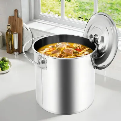 Image de Seau en acier inoxydable - Seau de cuisine 12 l - Avec couvercle et poignée - Pour aliments et liquides - Gastronomie et ménage - Jaune