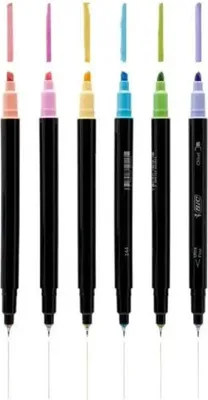 Produktbild von BIC Intensity Dual Tip, 6 Stück(e), Blau, Grün, Pfirsich, Pink, Violett, Gelb, Meißel/feine Spitze, Schwarz, Mehrfarbig, Rund, 0,4 mm