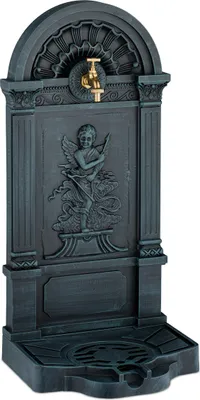 Image de Fontaine sur pied Relaxdays, style antique, motif ange, avec robinet et bassin, H x l x P : 83 x 39 x 33 cm, robinet de jardin, gris-vert