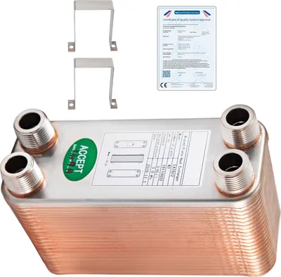 Image de SucceBuy Échangeur de chaleur, raccords MNPT 3/4", 40 plaques en acier inoxydable 316L brasées Échangeur de chaleur à plaques, radiateur à plaques pour chauffage hydronique