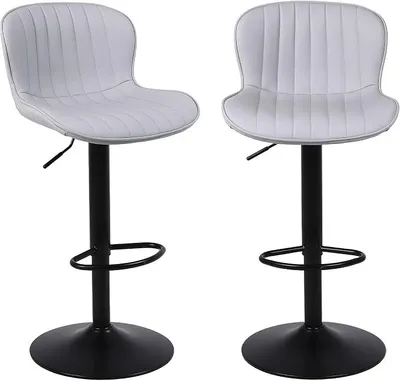 Imagen del producto de Juego de 2 taburetes de bar, taburetes de bar con altura ajustable, taburetes con respaldo y reposapiés, giratorios, ideales para la cocina, el comedor y la barra, color gris claro