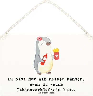 Produktbild von Mr. & Mrs. Panda Schild Imbissverkäuferin Herz DIN A6 - Weiß - Geschenk, Imibissverkäuferin, Pommesverkäuferin, Lustig, Holzschild, wandtafel, Wandbild Holz, Türschild