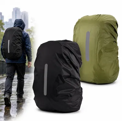Produktbild von Rucksack Regenhülle 2er Set wasserdicht mit Reflektorstreifen S/M, Regenschutz für Rucksack 25–40L, Fahrrad & Outdoor Wandern Camping