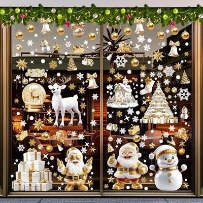 Produktbild von 198 Stück Weihnachtsfensterbilder, wiederverwendbare Fensterdekoration für Weihnachten, selbstklebende PVC-Fensterbilder für die Winterzeit