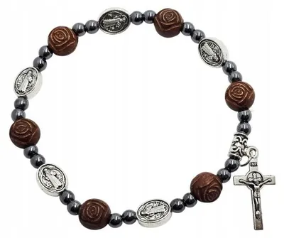 Produktbild von Art Sacrum Rosenkranz-Armband St. Benedikt, braun, Hämatit, 20 cm