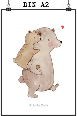 Produktbild von Mr. & Mrs. Panda Bild Papa Bär DIN A2 - Weiß - Geschenk, Geburtstag, Vater, Wandbild, Muttertag, Vatertag, kunstdruck poster, drucke, Wanddekoration, wanddeko