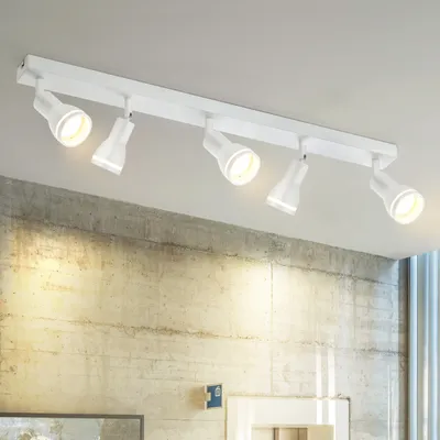 Produktbild von ZMH LED Deckenleuchte 5 Flammig Weiß Vintage Spotlampe GU10 Schwenkbar Esszimmer Deckenspots für Wohnbereich Industrial Ohne Leuchtmittel